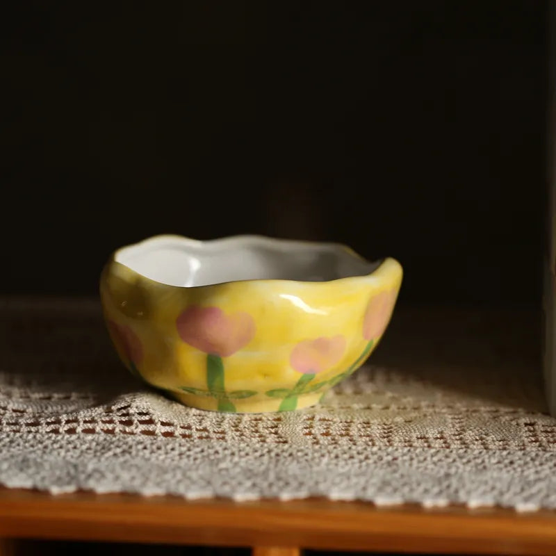 Painted Flower Ceramic Bowl Yellow