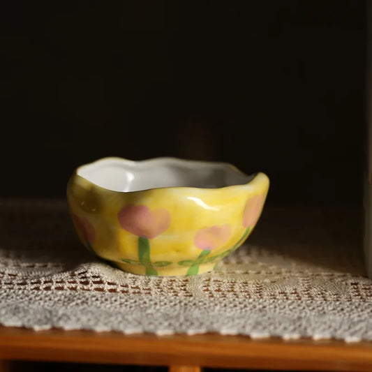 Painted Flower Ceramic Bowl Yellow